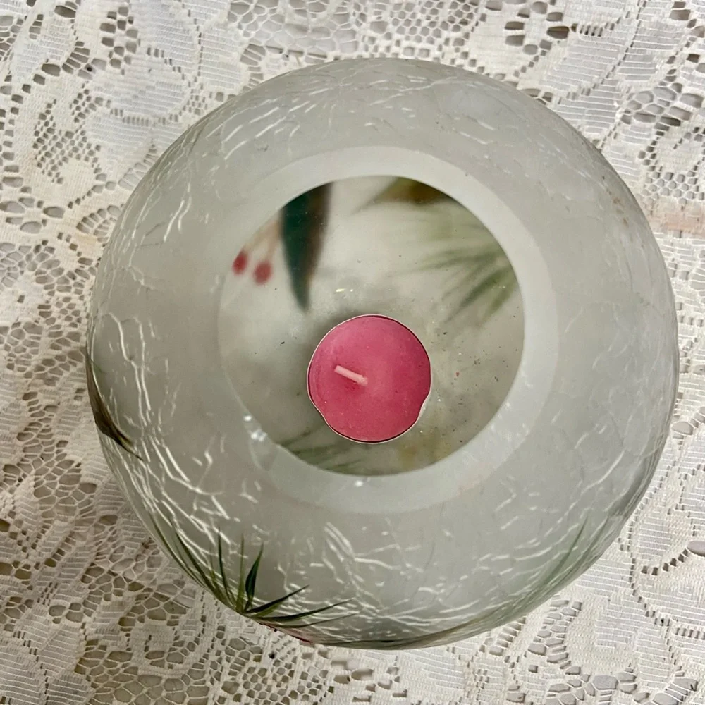 Vintage, Blown, Crackle Rose Potpourri Bowl or  Christmas Candle Stand